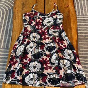 LOFT Floral Mini Dress with Pink, Navy, And White Accents